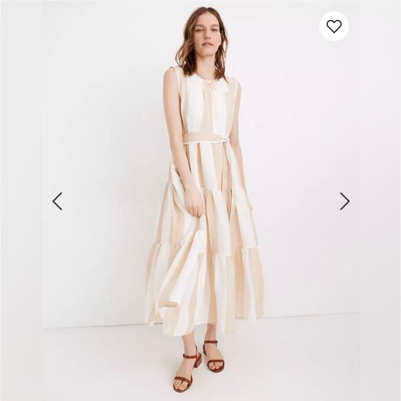 Laude the Label Dresses & Skirts - Laude The Label x Madewell Organic Linen Tiered Maxi Dress Tulum Stripe L Boho